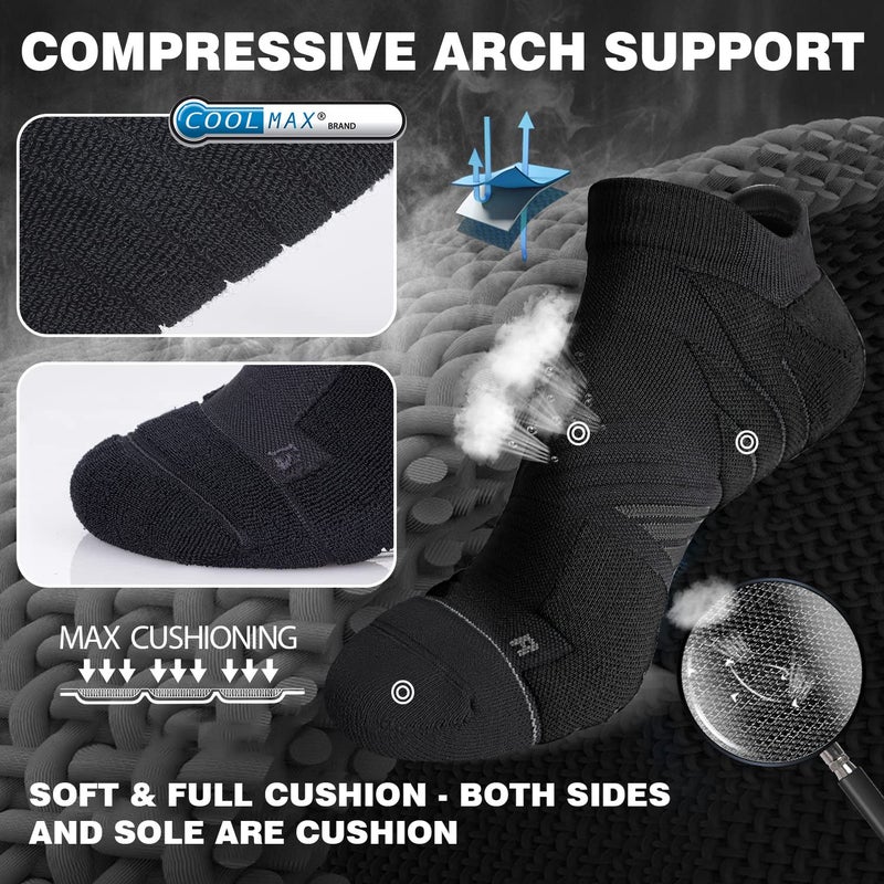 Hylaea Running Socks for Men, No Show Athletic Socks with Coolmax Cushion Padded, Blister Resistant, Moisture Wicking, ideal for Walking, Golf, Sport, Workout, Breathable, Black, 3 Pairs, X-Large - Image 5